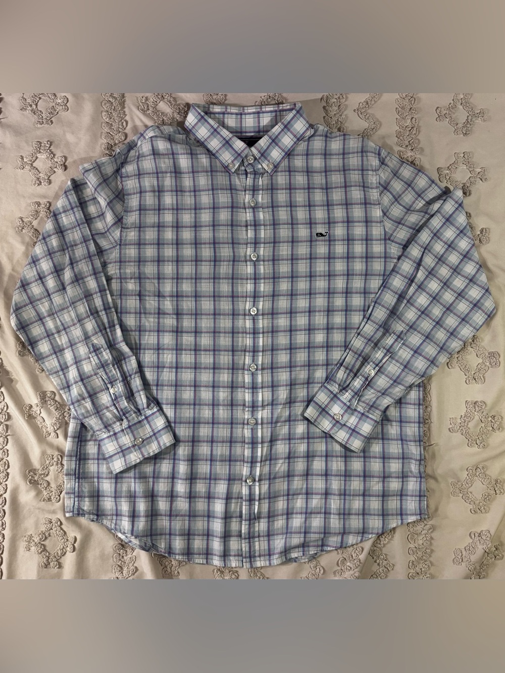 Vineyard Vines Light Blue and Purple Plaid Button-Down Shirt